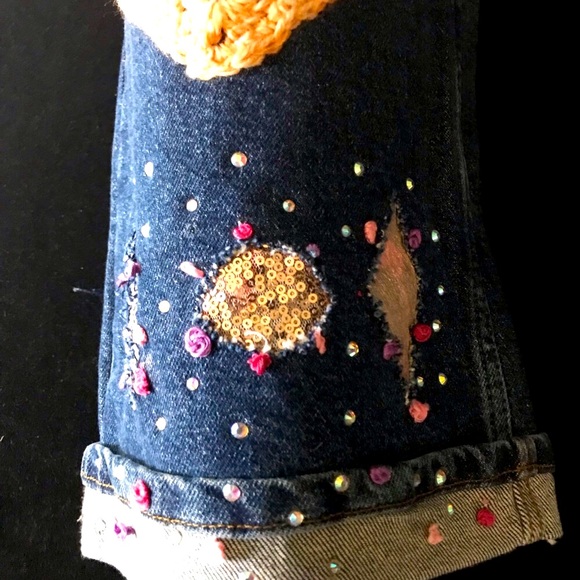 Women’s NWT HAND CRAFTED EDDIE BAUER PATCHWORK High Rise Crop Sz 12P - Picture 8 of 16